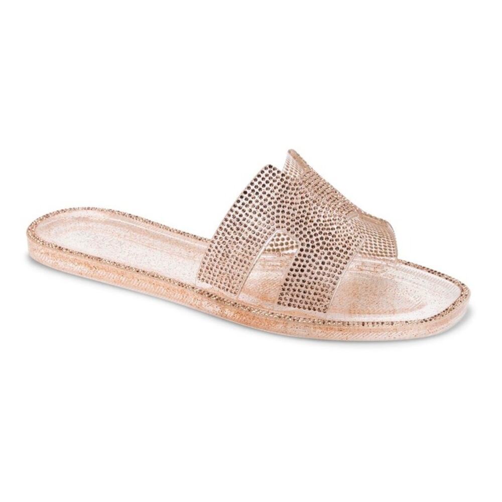 STEVEN NEW YORK Athena-R Flat Sandals Rhinestone Embellished Gold Womens Sz US 8